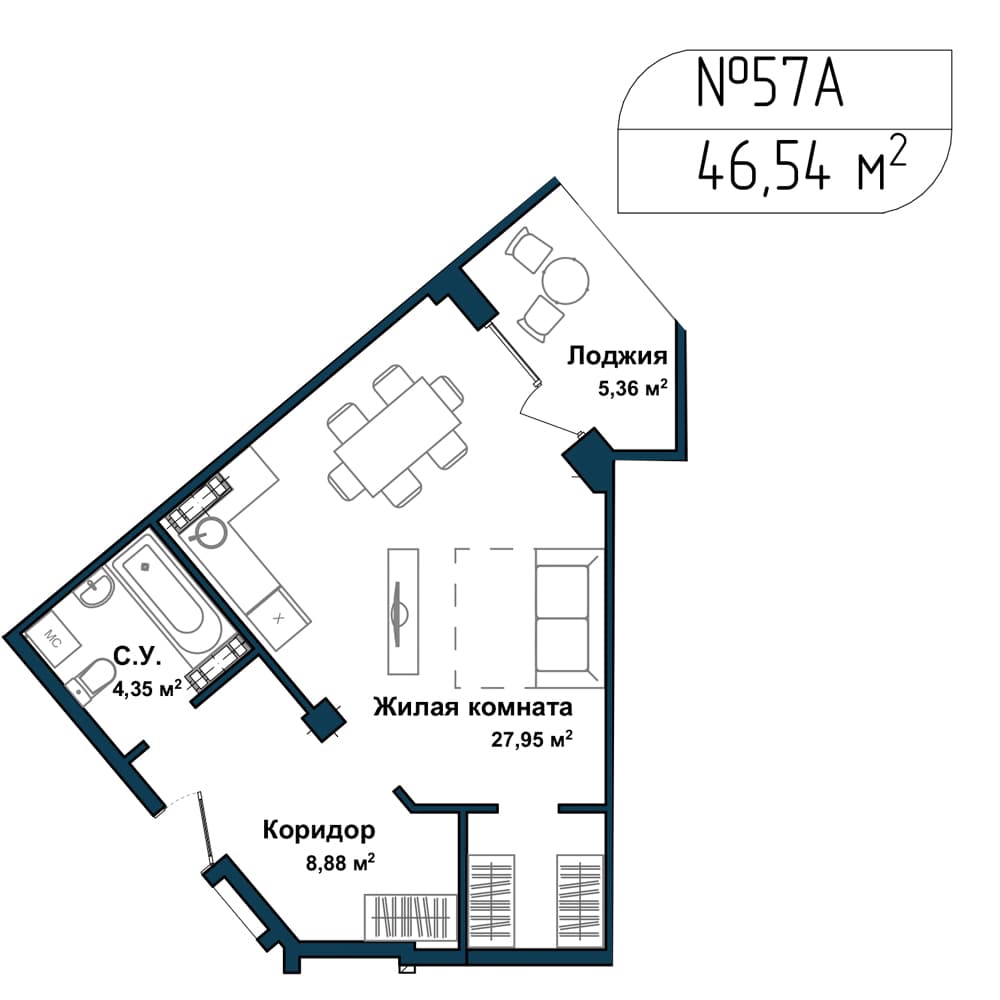 1-к, 45.7 м² · Апарт-комплекс «GARDEN»