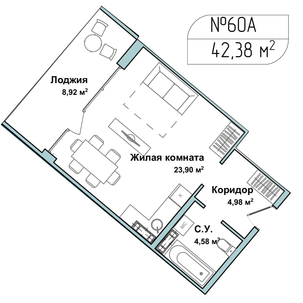 1-к, 42.4 м² · Апарт-комплекс «GARDEN»