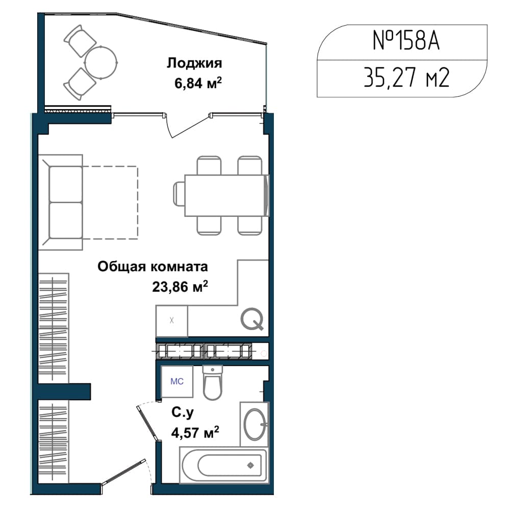 1-к, 34.5 м² · Апарт-комплекс «GARDEN»