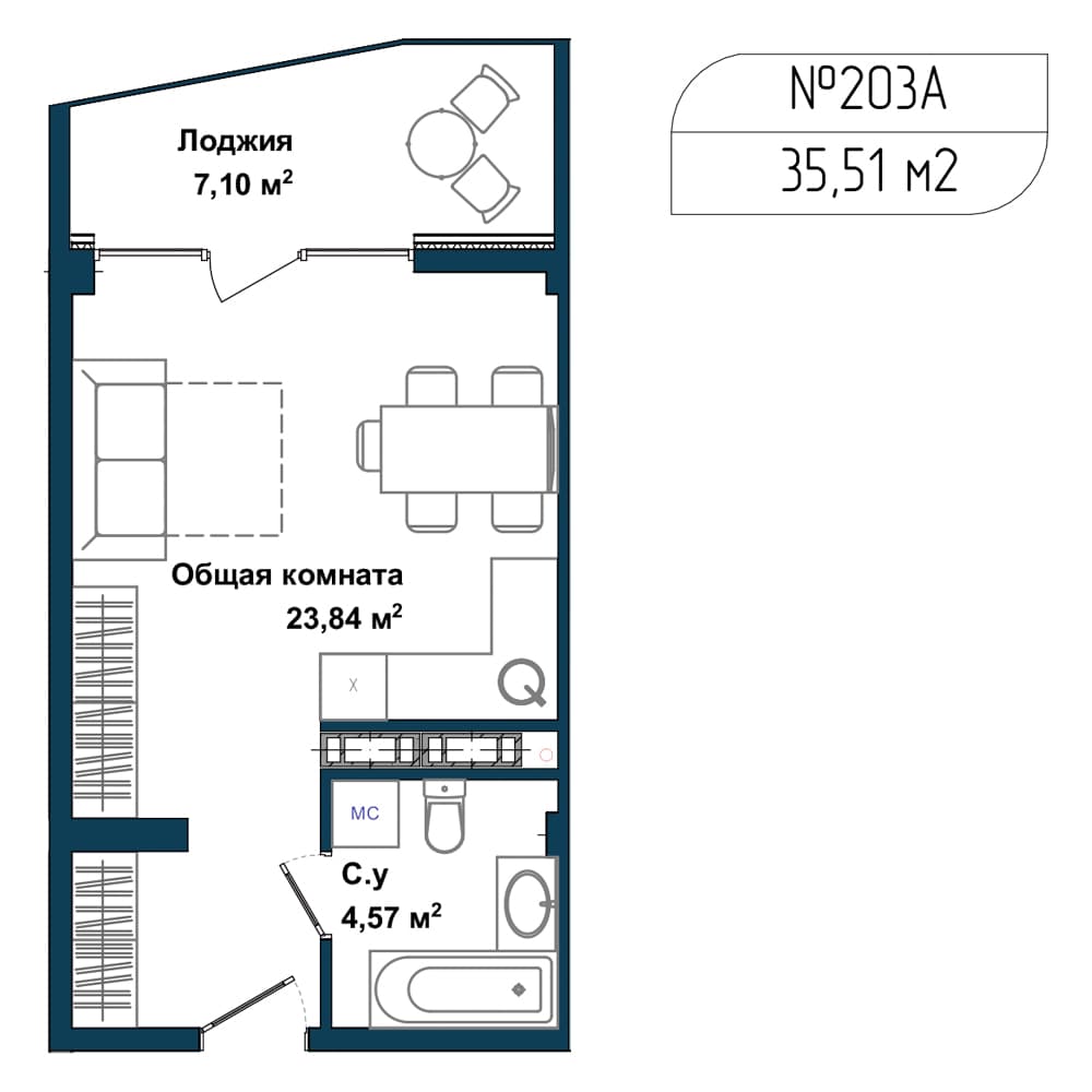 1-к, 34.7 м² · Апарт-комплекс «GARDEN»