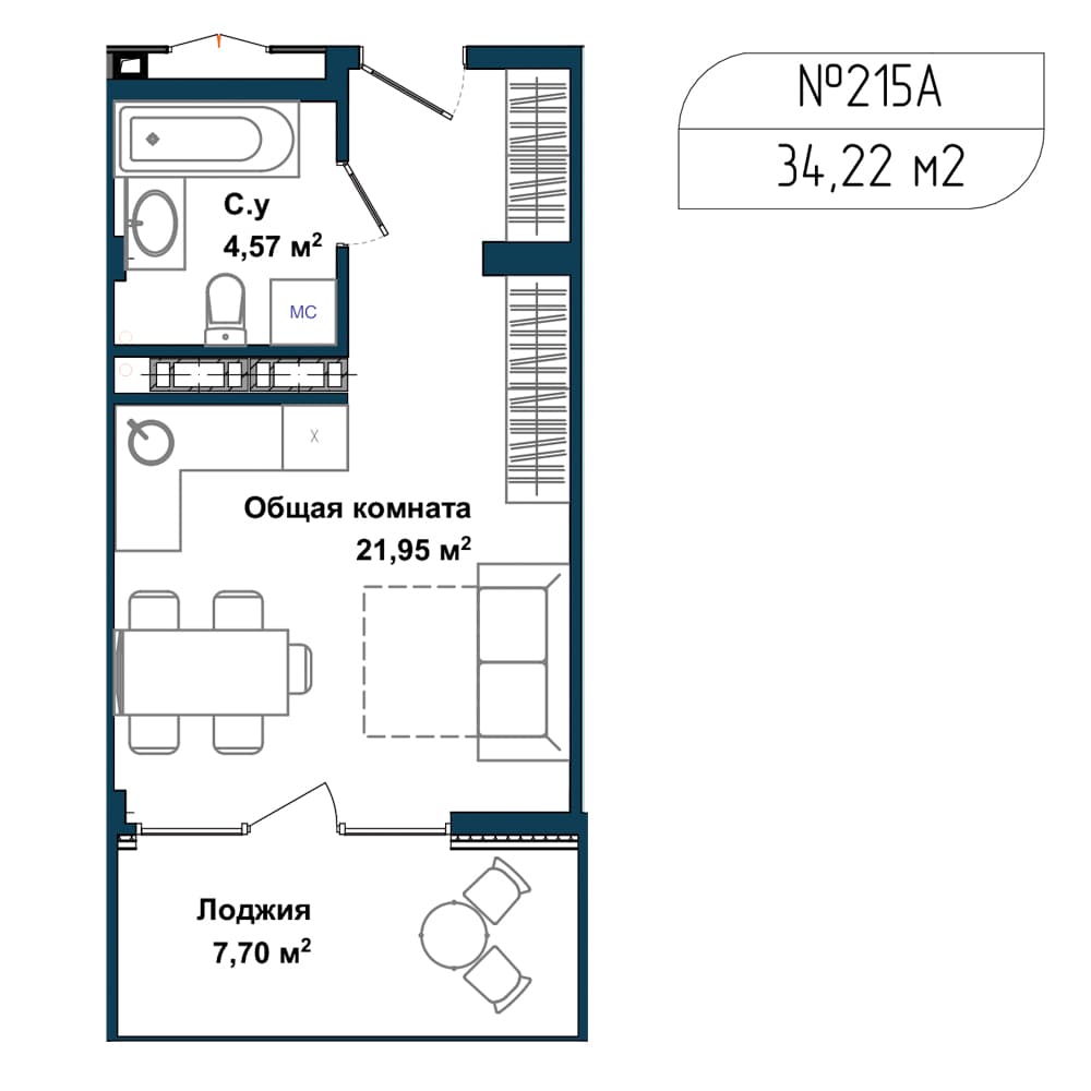 1-к, 33.6 м² · Апарт-комплекс «GARDEN»