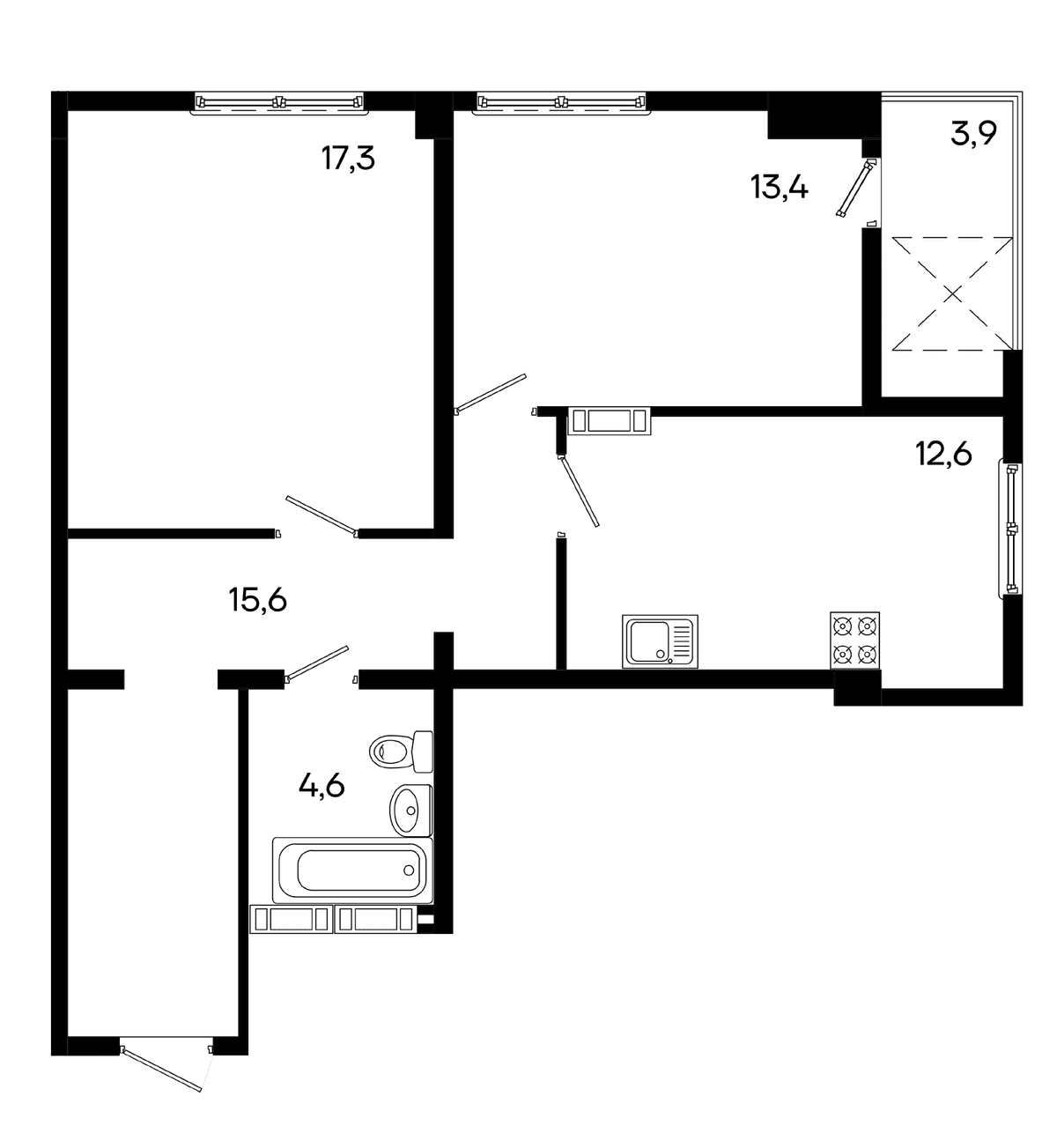 2-к, 66.4 м² · Трубаченко