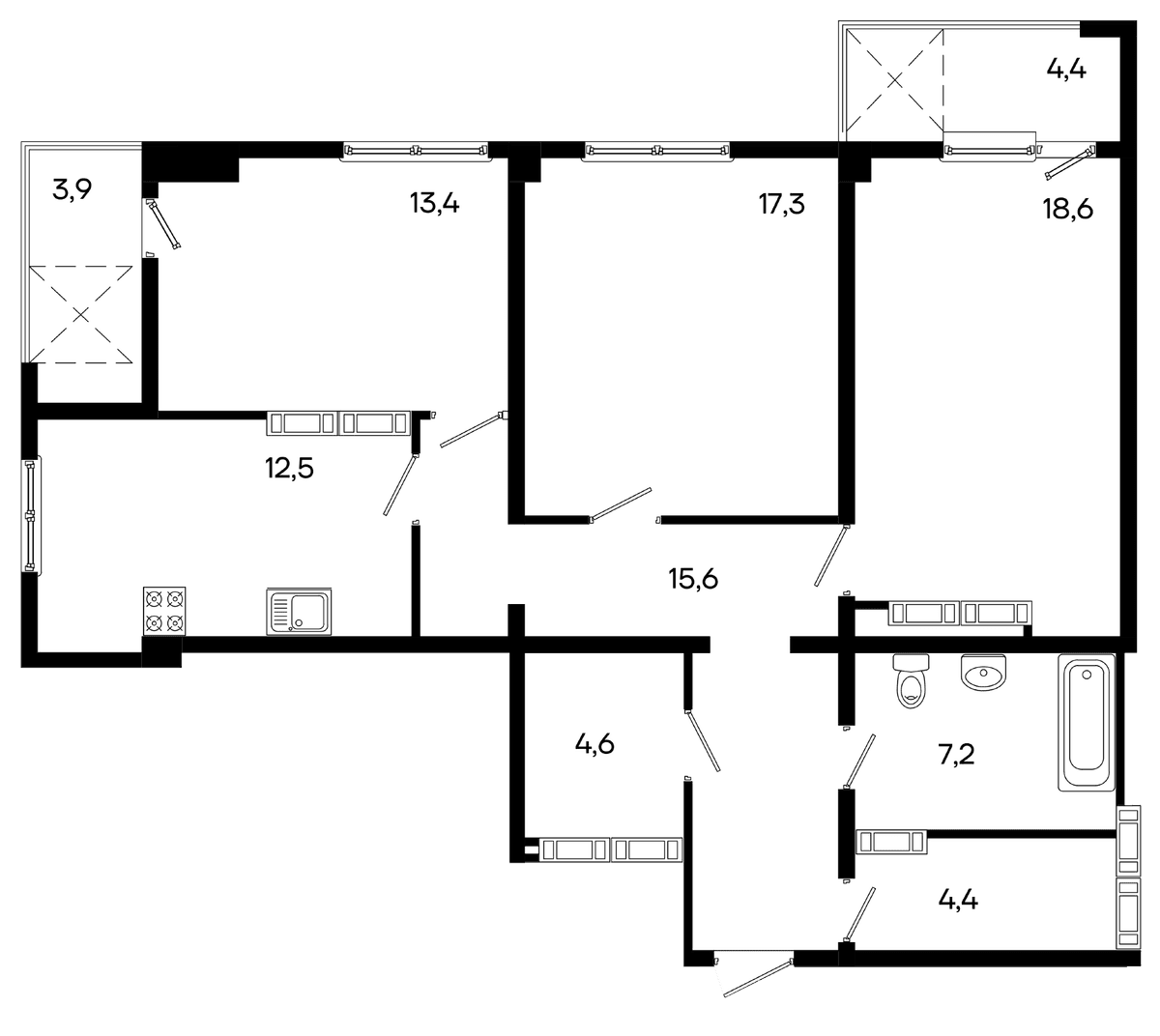 3-к, 101.4 м² · Трубаченко