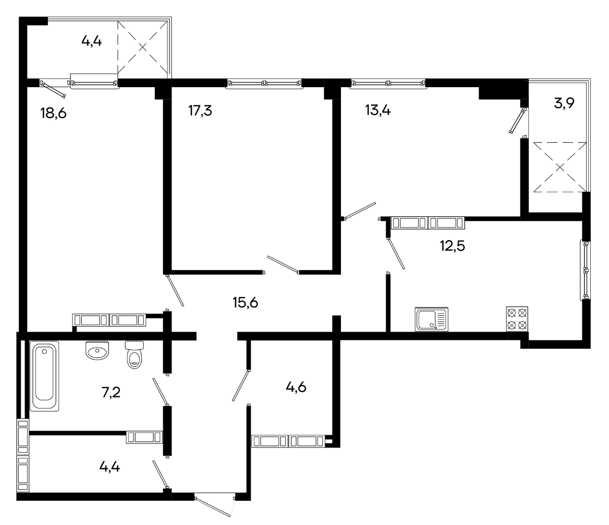 3-к, 101.6 м² · Трубаченко