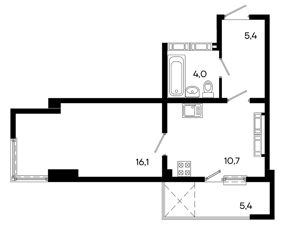 Студия, 41.5 м² · Трубаченко