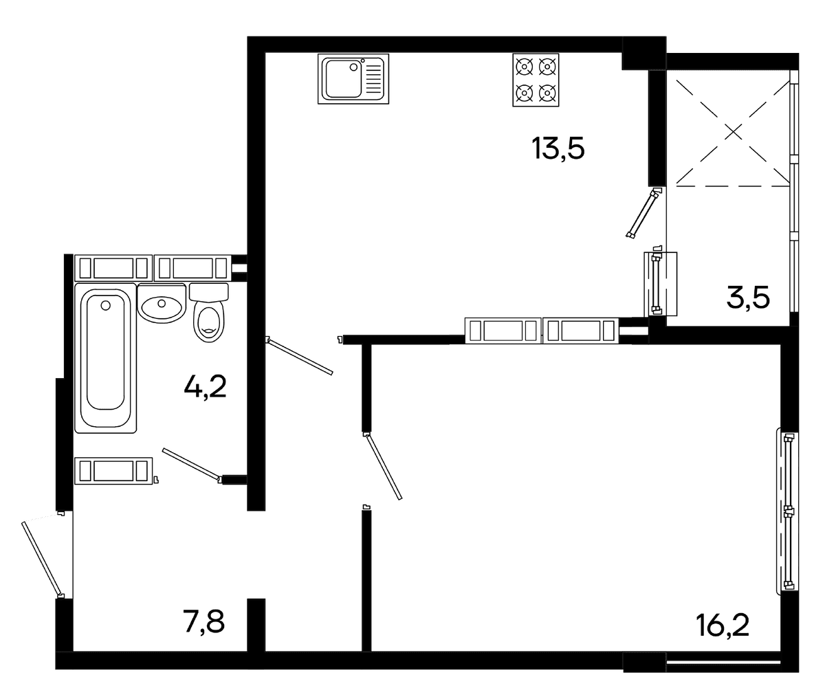 1-к, 45.1 м² · Трубаченко