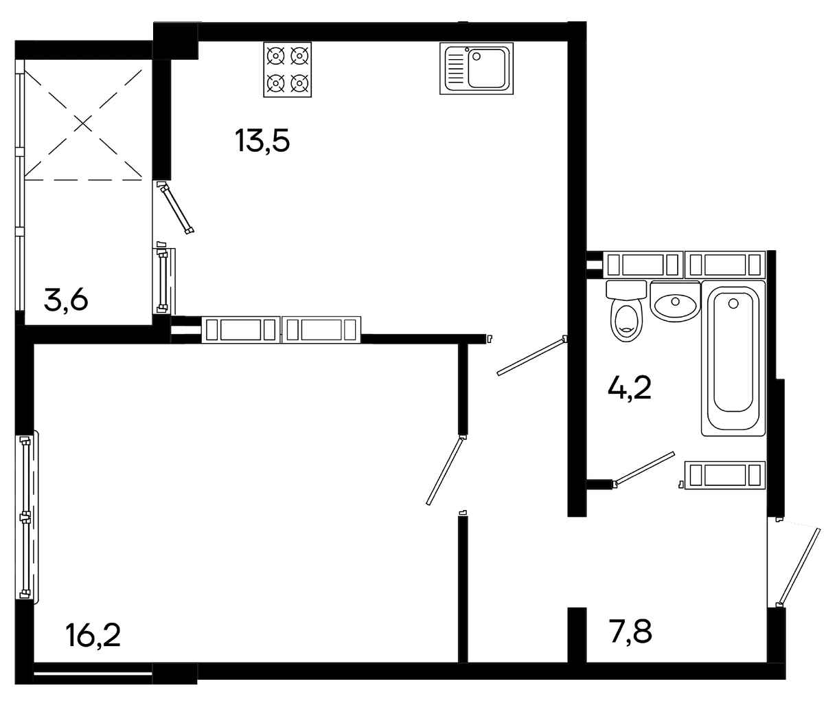 1-к, 45.2 м² · Трубаченко