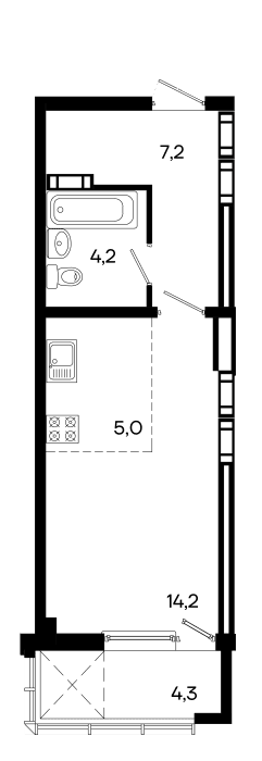 Студия, 34.9 м² · КД Моне