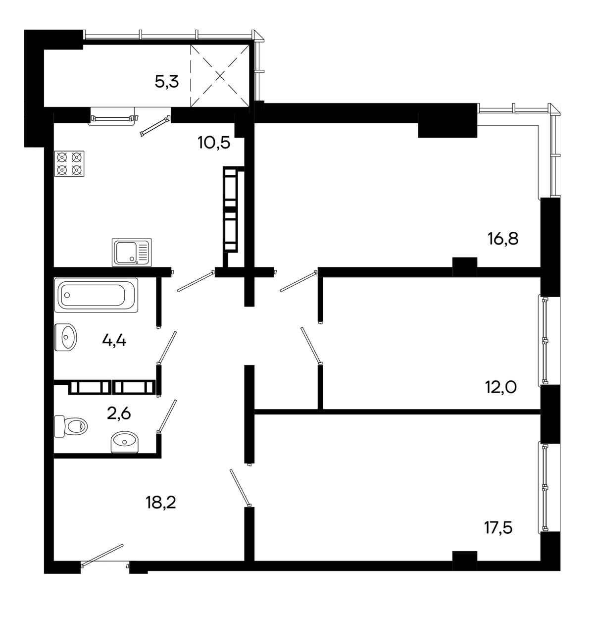 3-к, 87.3 м² · КД Моне
