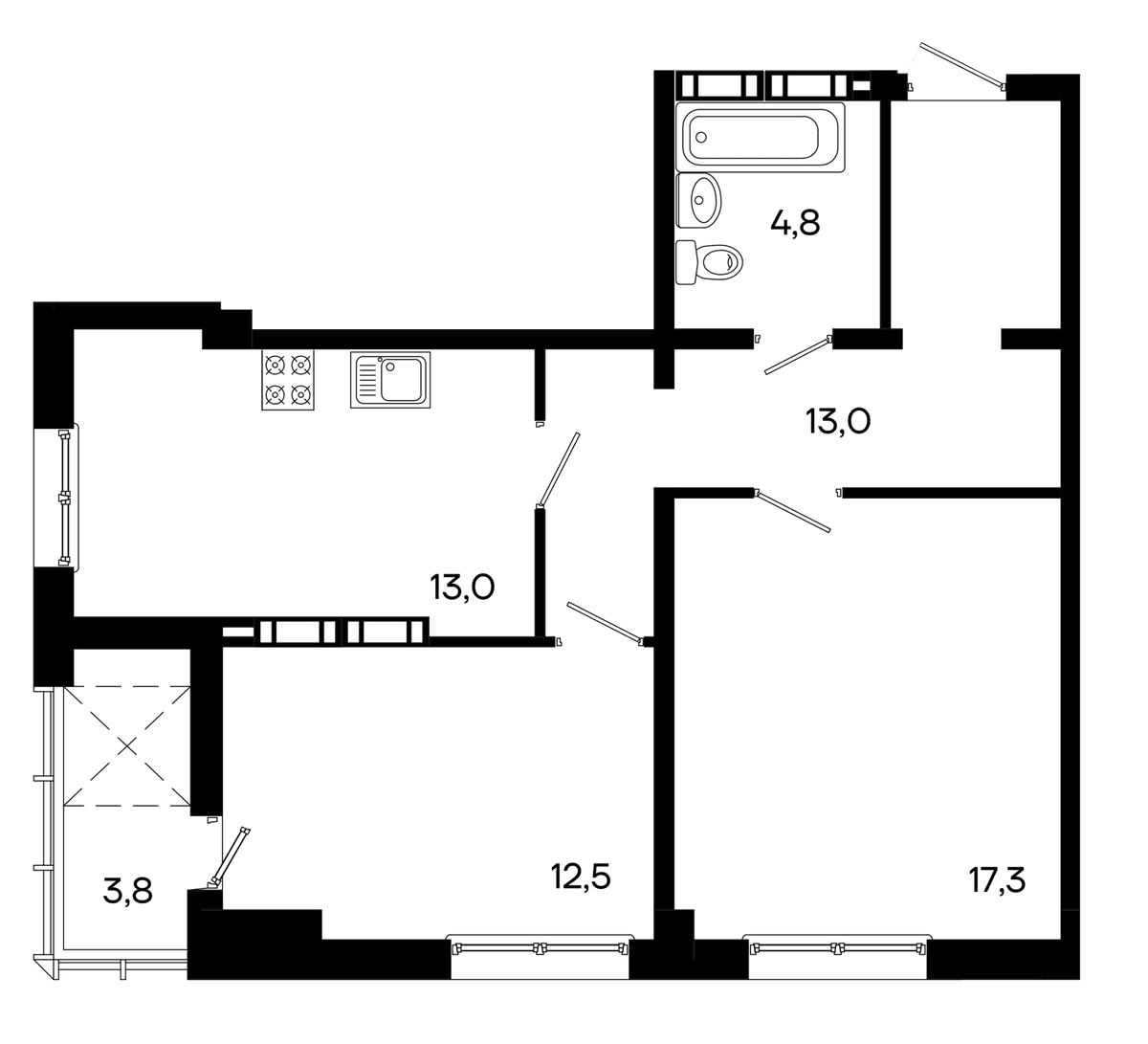 2-к, 64.4 м² · КД Моне