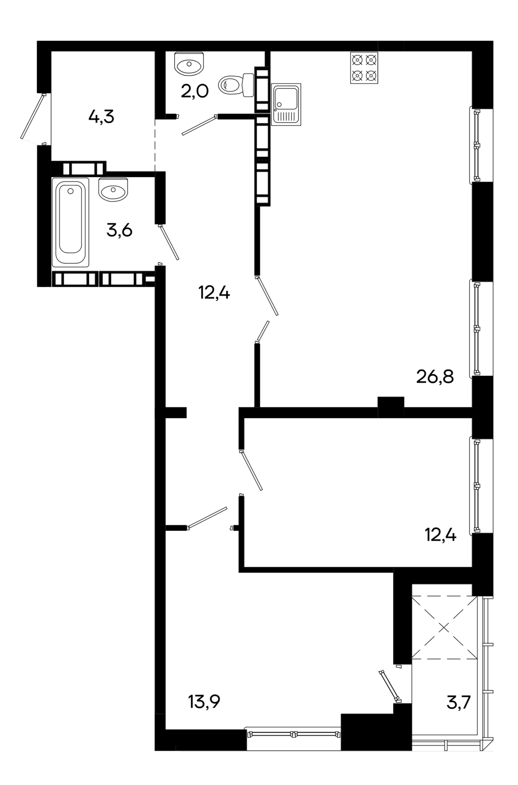 2-к, 79.1 м² · КД Моне