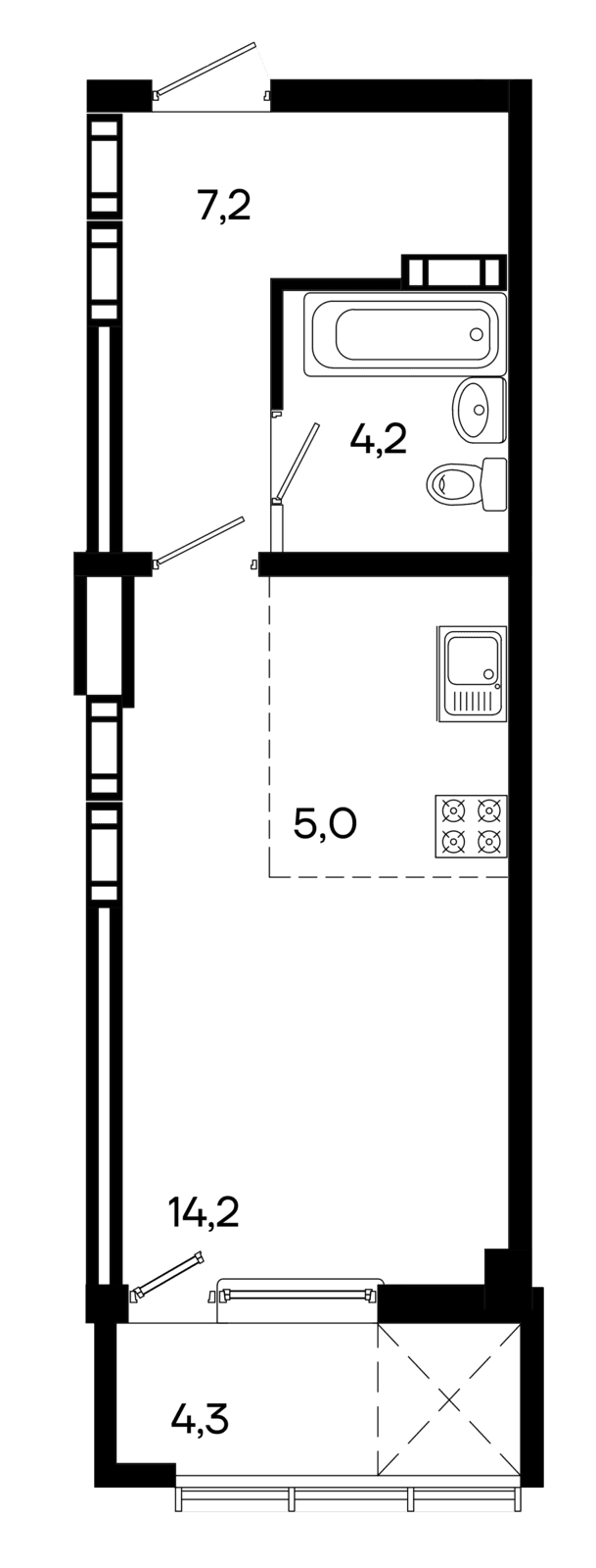 Студия, 34.9 м² · КД Моне