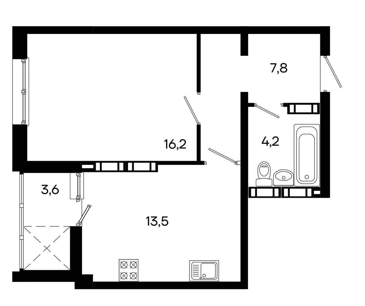 1-к, 45.3 м² · КД Моне