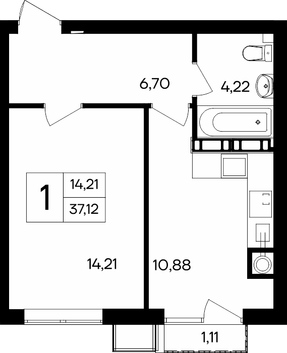 1-к, 37.12 м² · Республика