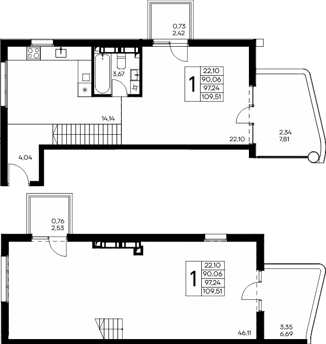 Студия, 109.51 м² · Розовое озеро