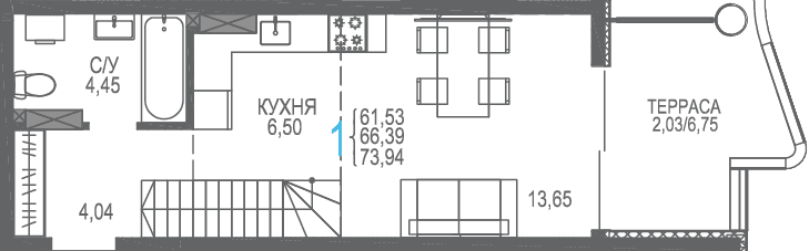 Студия, 73.94 м² · Розовое озеро