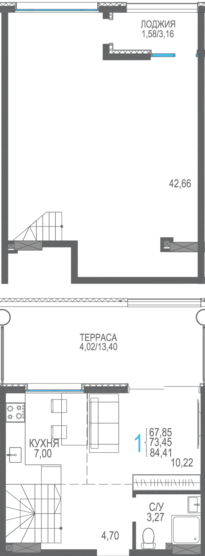 Студия, 84.41 м² · Розовое озеро