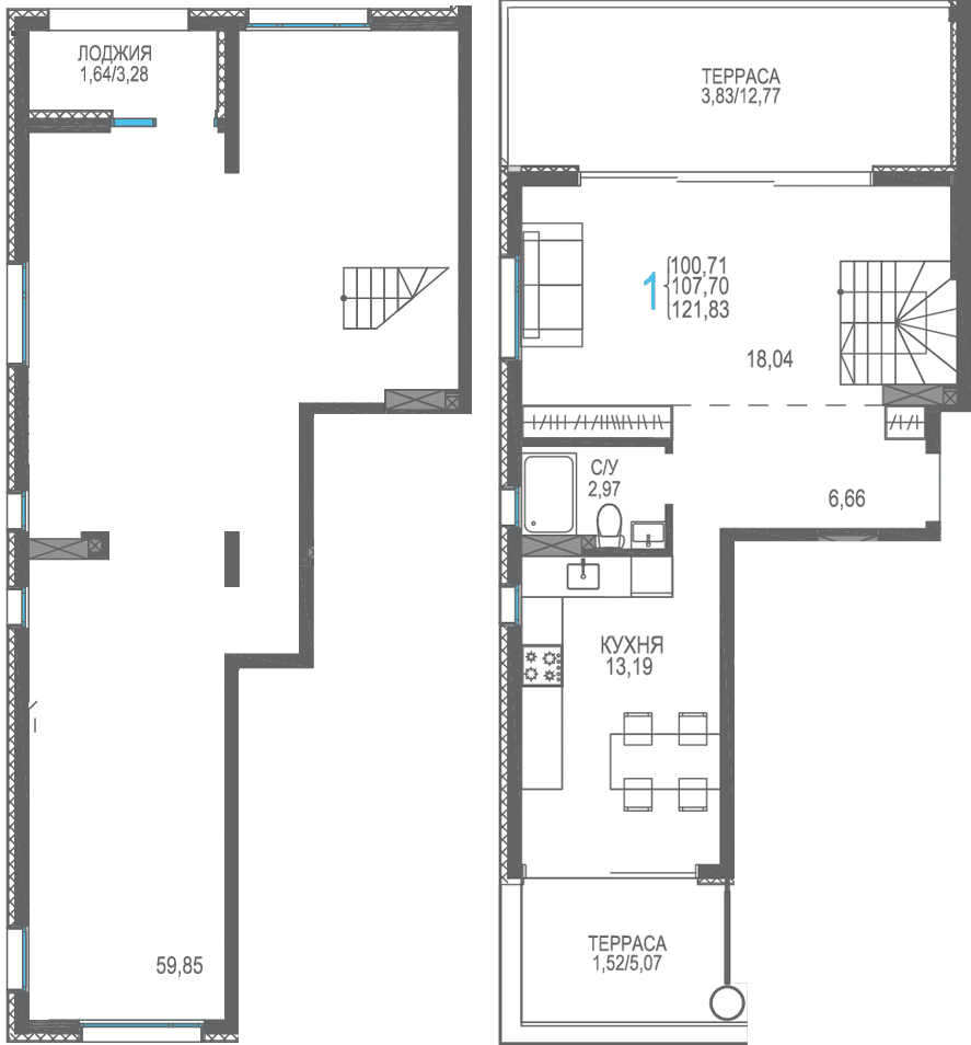Студия, 121.83 м² · Розовое озеро