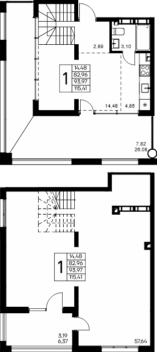 1-к, 115.41 м² · Розовое озеро