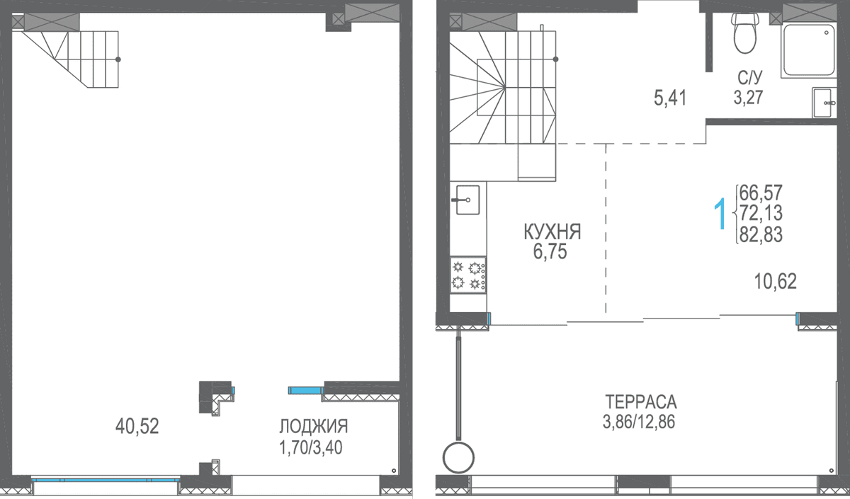 Студия, 82.83 м² · Розовое озеро