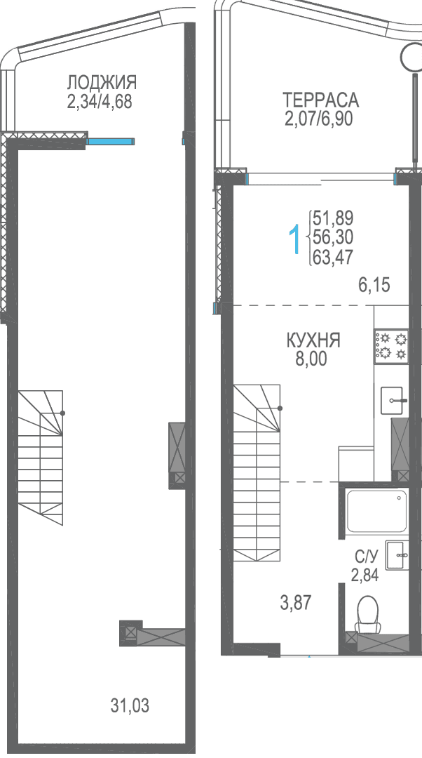 Студия, 63.47 м² · Розовое озеро