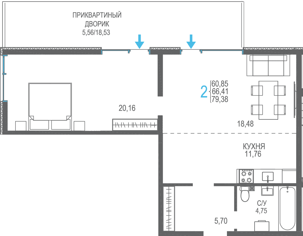 2-к, 79.38 м² · Розовое озеро