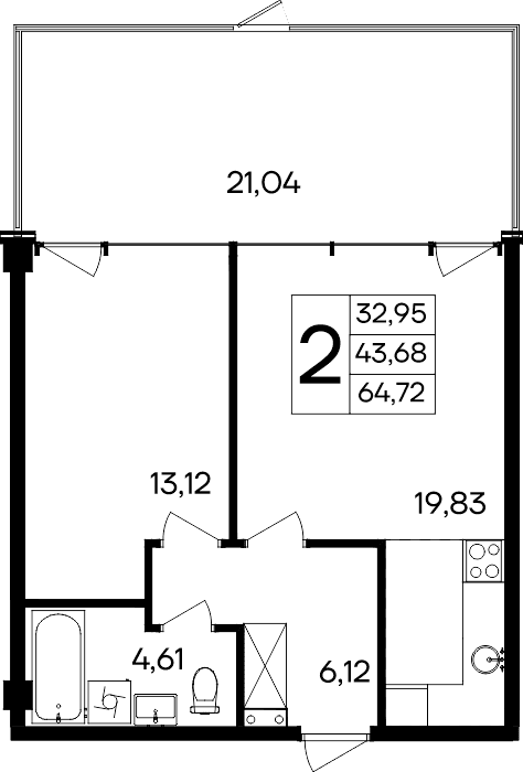 2-к, 64.72 м² · Ола-апарт