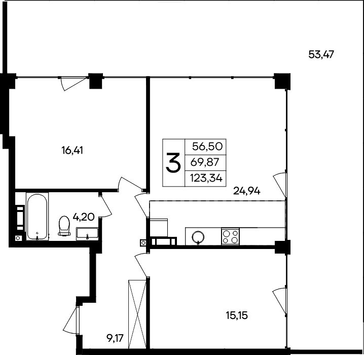3-к, 123.34 м² · Ола-апарт