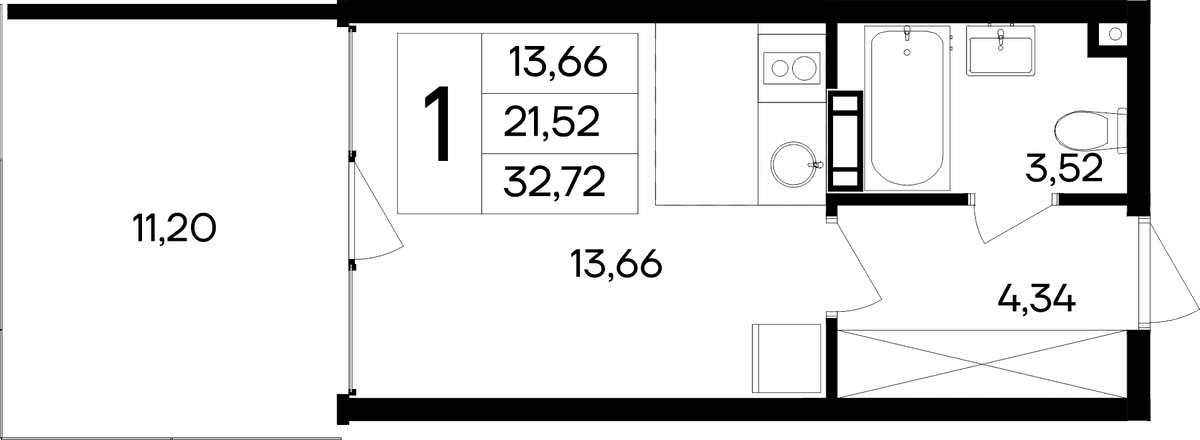 Студия, 32.72 м² · Ола-апарт