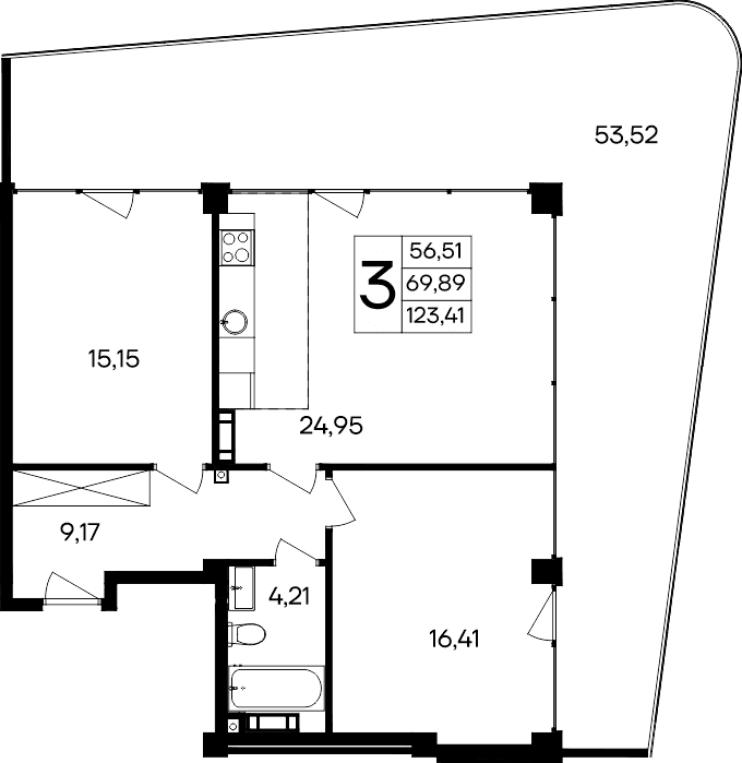3-к, 123.41 м² · Ола-апарт