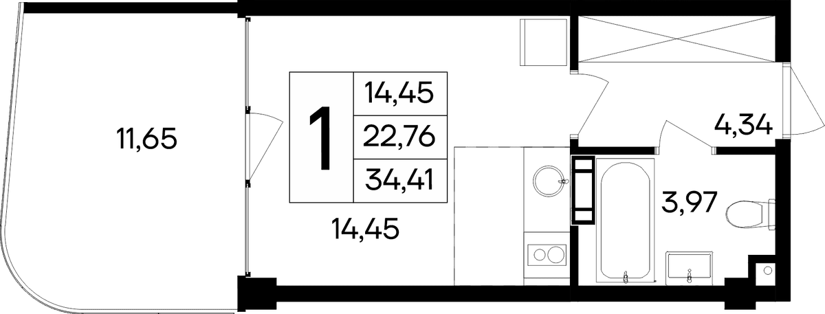 Студия, 34.41 м² · Ола-апарт