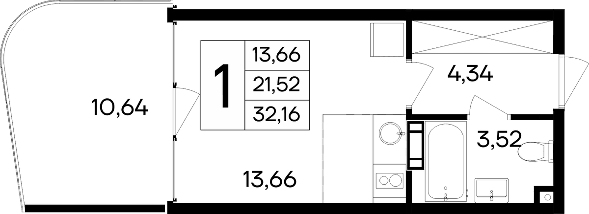 Студия, 32.16 м² · Ола-апарт