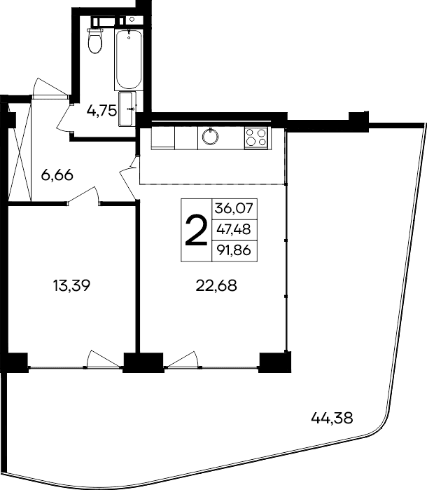 2-к, 91.86 м² · Ола-апарт
