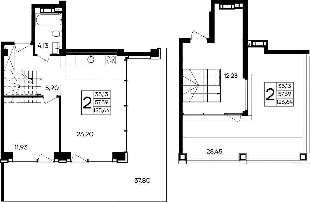 2-к, 123.64 м² · Ола-апарт