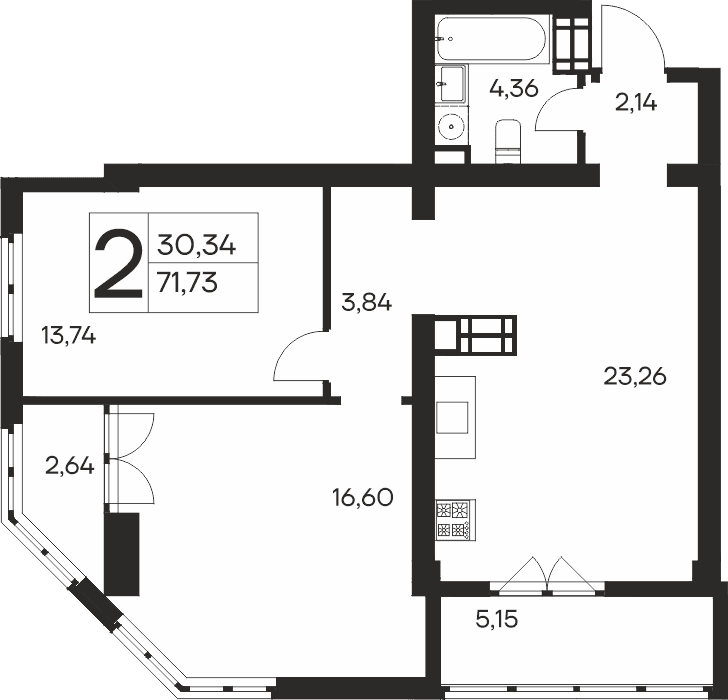 2-к, 71.73 м² · Ай-Петри