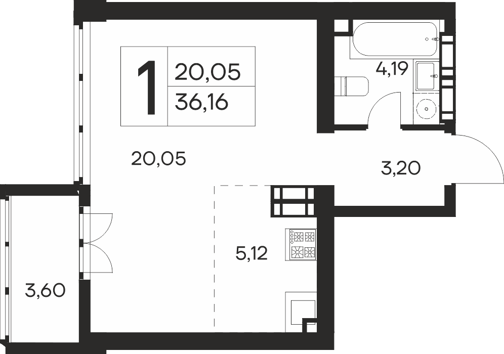 1-к, 36.16 м² · Ай-Петри