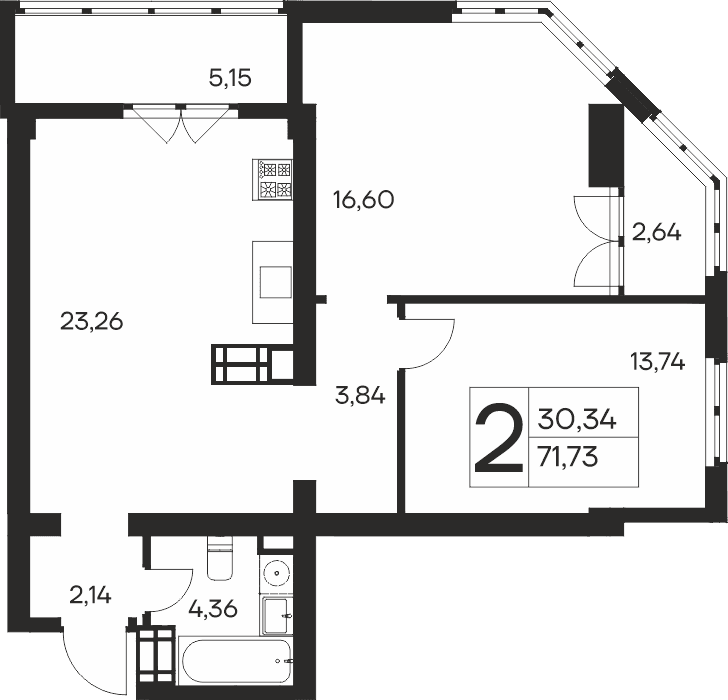 2-к, 71.73 м² · Ай-Петри