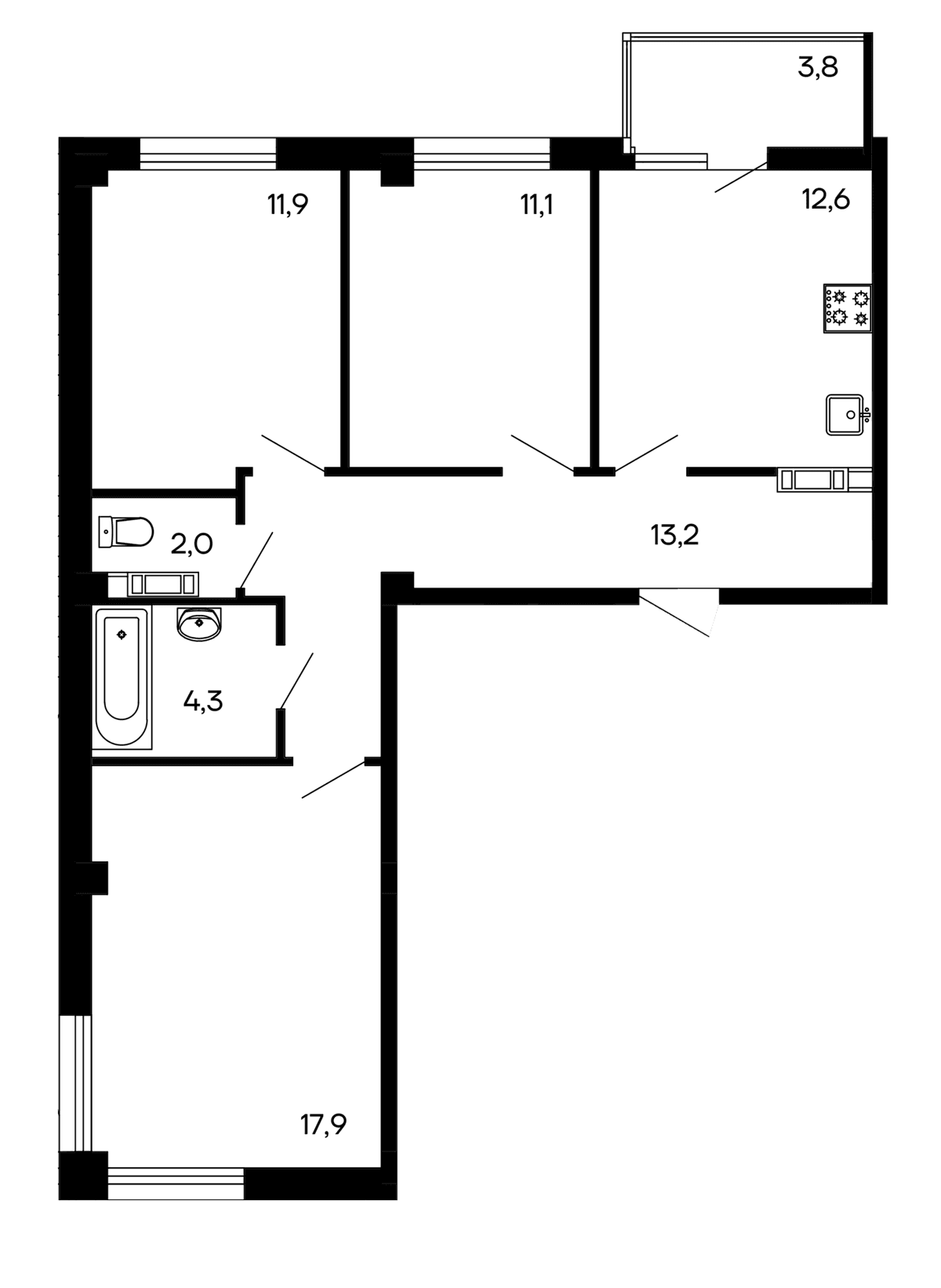 3-к, 76.8 м² · Доброгород