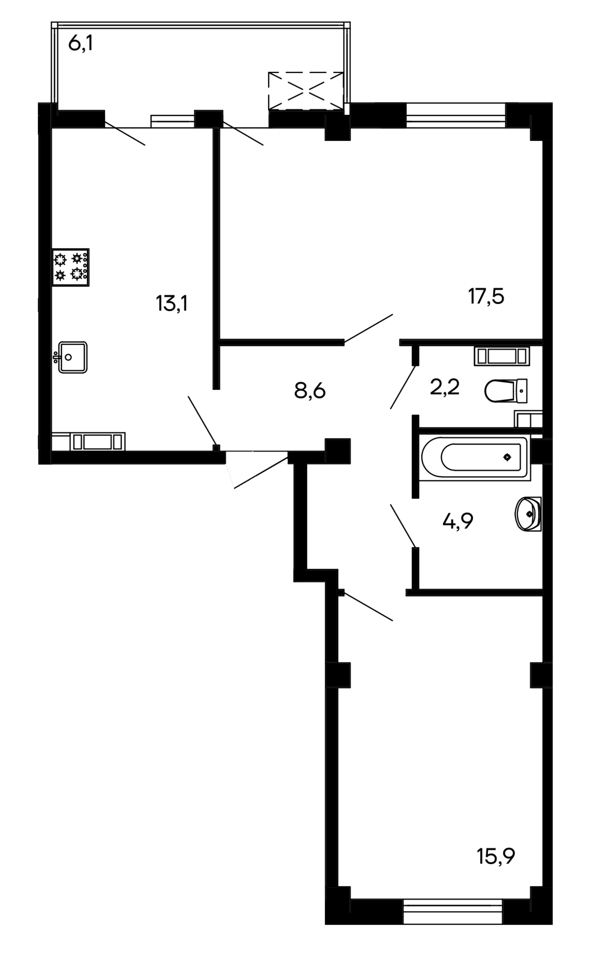 2-к, 68.3 м² · Доброгород