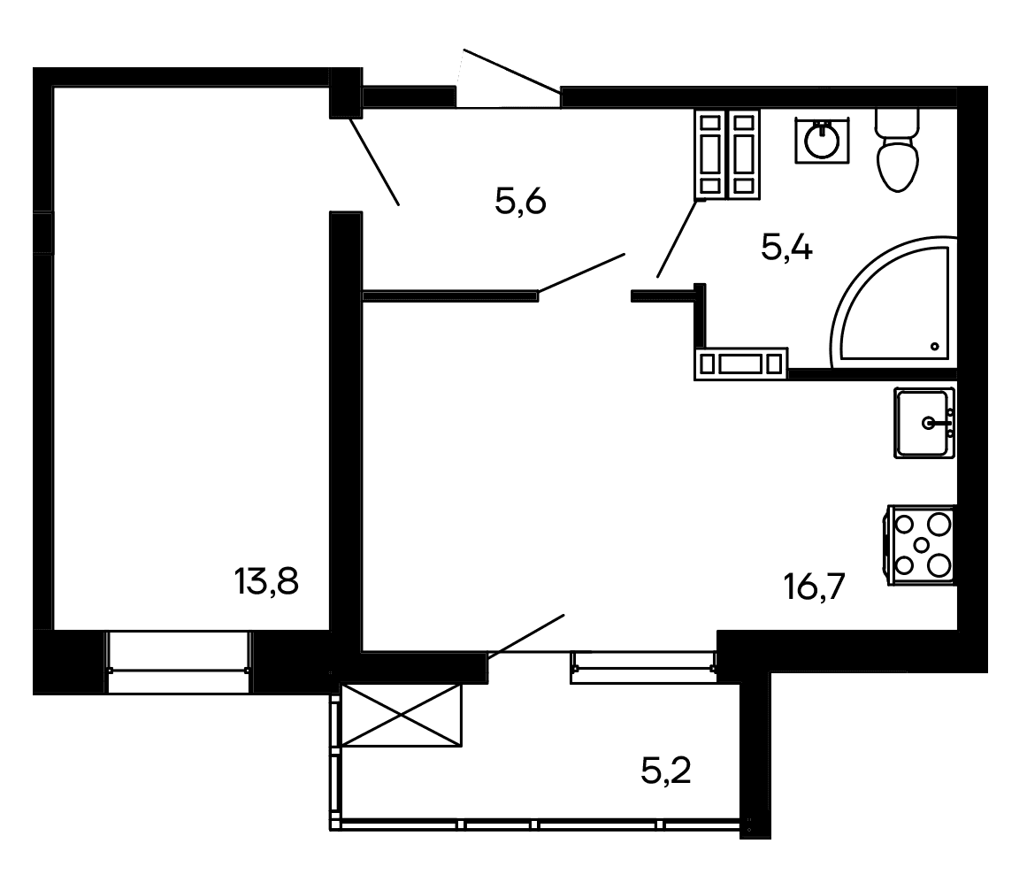 1-к, 46.7 м² · Доброгород