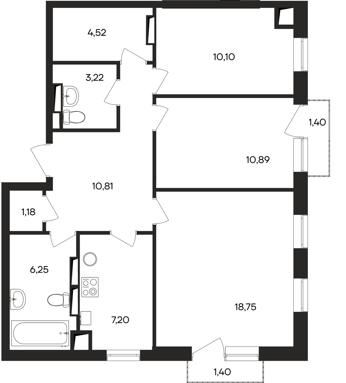 3-к, 75.7 м² · Кубики
