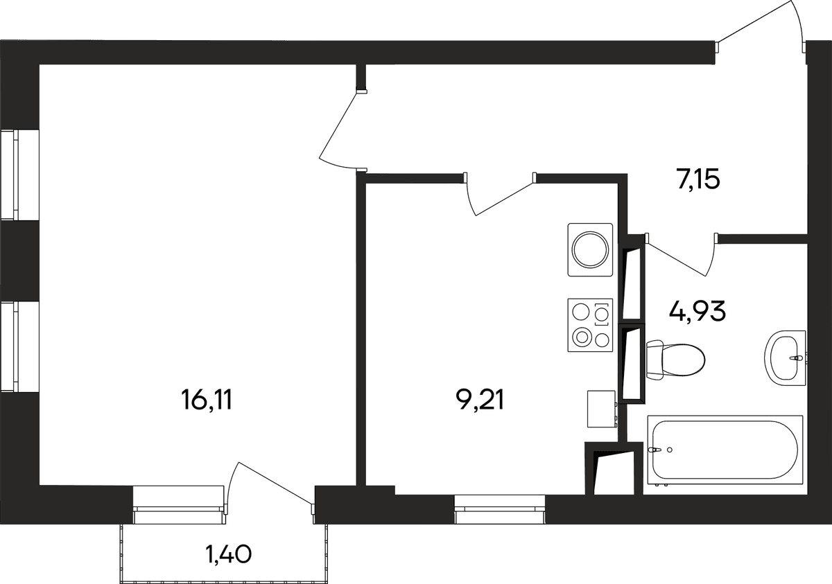 1-к, 38.8 м² · Кубики