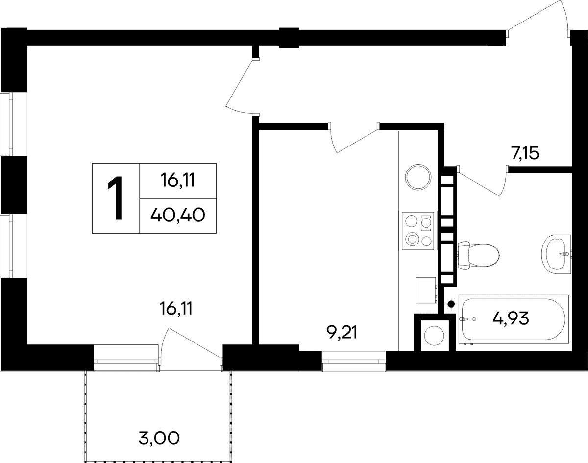 1-к, 40.4 м² · Кубики