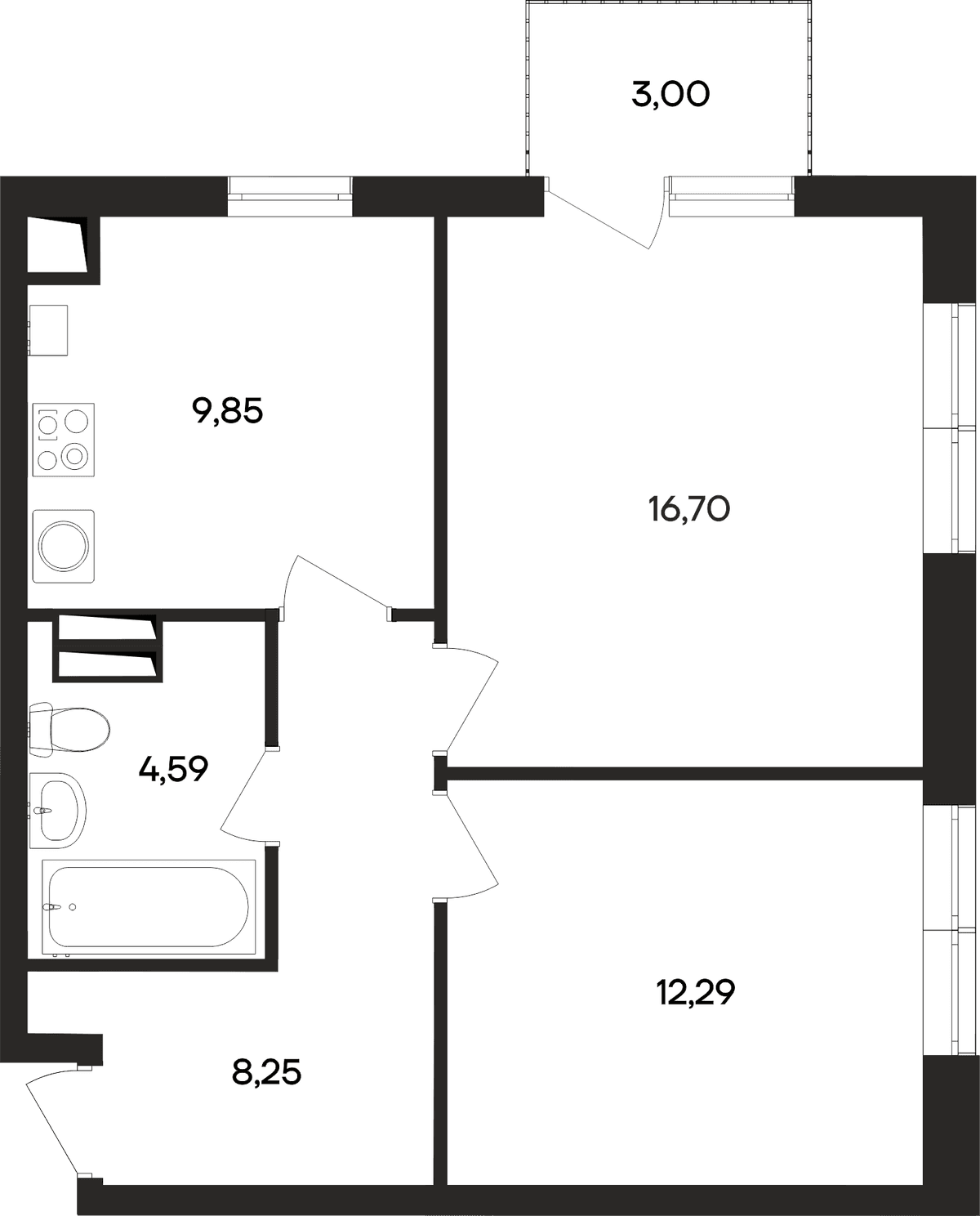 2-к, 54.5 м² · Кубики