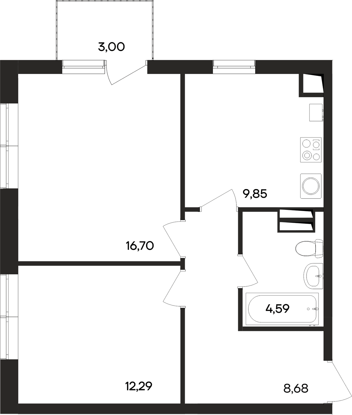 2-к, 55.8 м² · Кубики