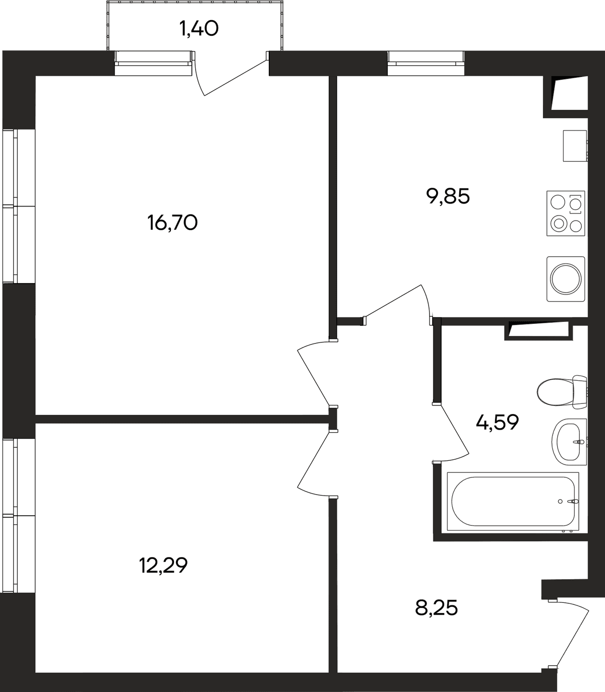 2-к, 53.3 м² · Кубики
