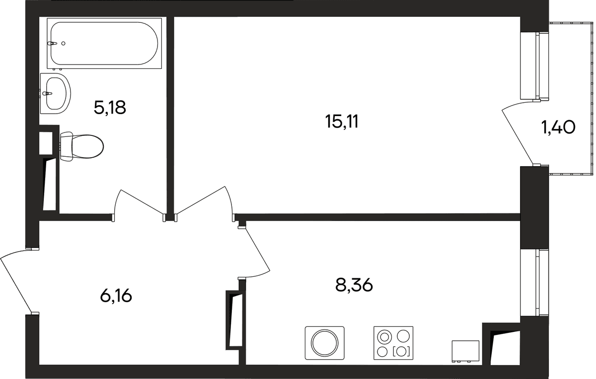 1-к, 36.8 м² · Кубики