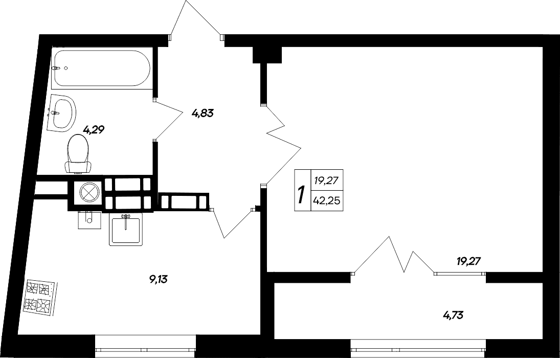 1-к, 42.25 м² · Парковые кварталы
