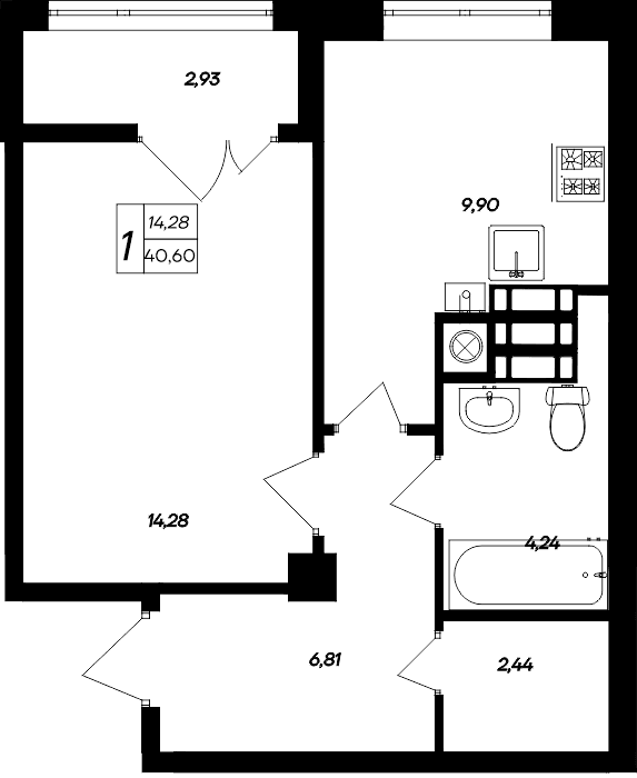 1-к, 40.6 м² · Парковые кварталы