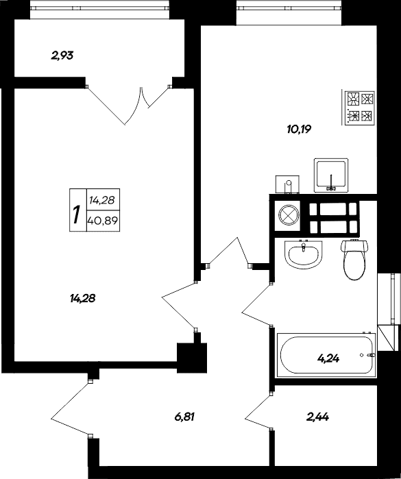 1-к, 40.89 м² · Парковые кварталы